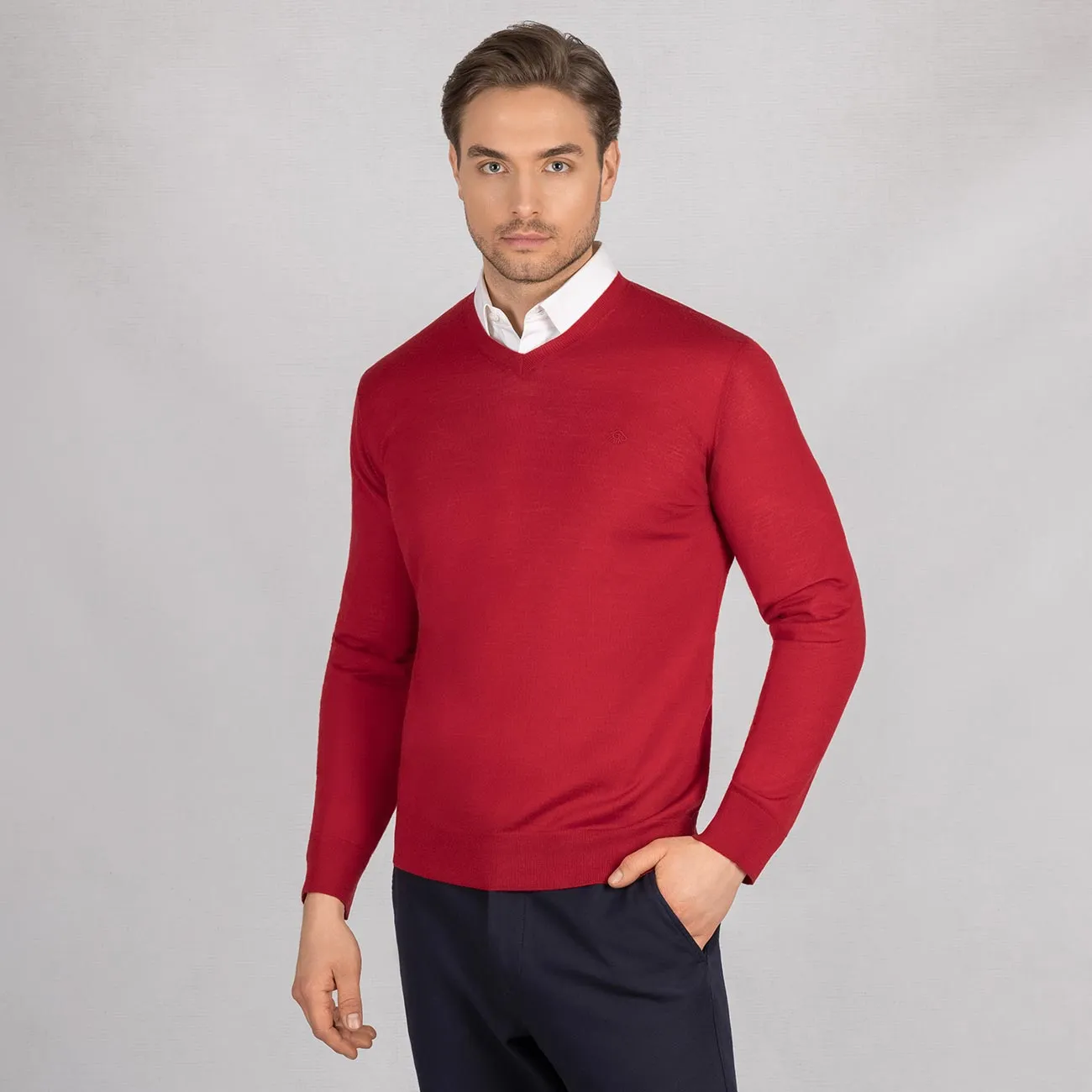 Wool Pullover Light V Neck Men