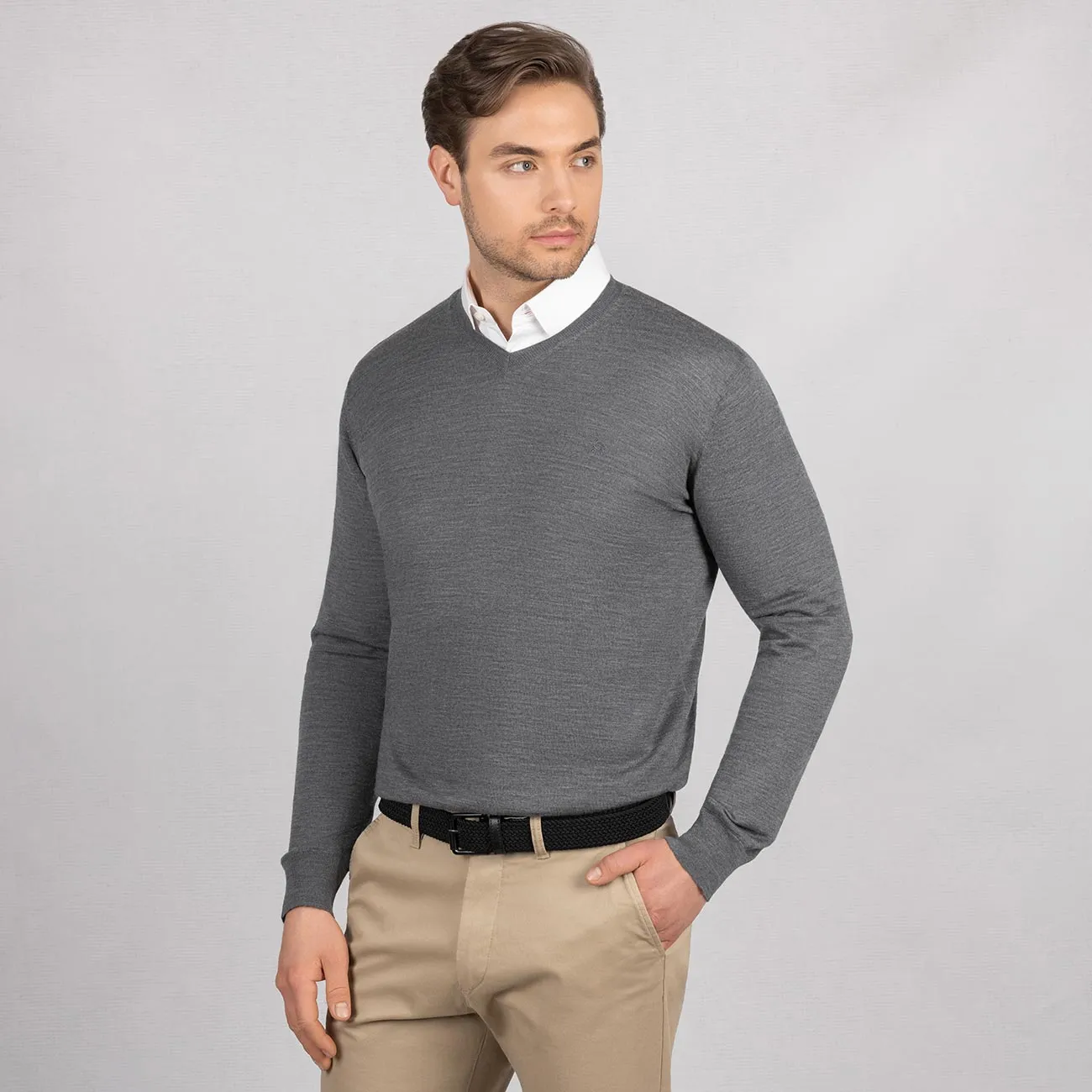 Wool Pullover Light V Neck Men