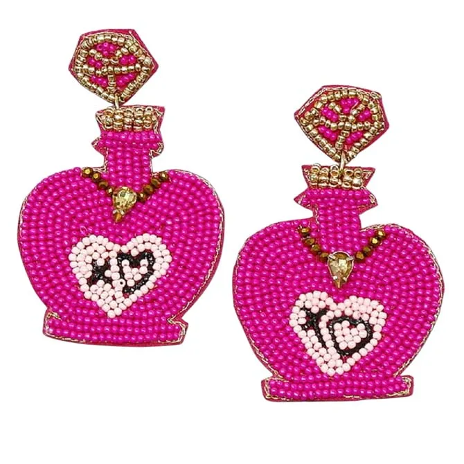 XO Perfume Bottle Seed Bead Earrings