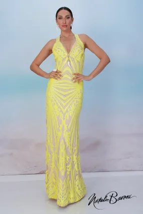 Yellow Sequin Evening Gown - La Scala