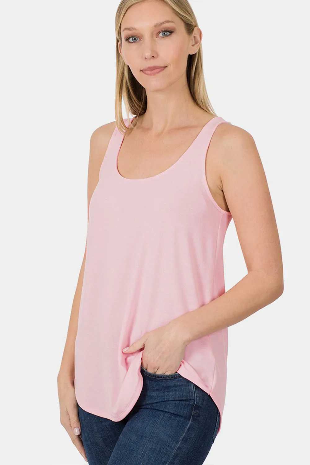 Zenana Round Neck Curved Hem Tank